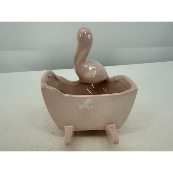 Haeger Pink Stork Cradle Baby Nursery Planter Wall Pocket Vintage 1940s 4.5x5x6" - Picture 3 of 7